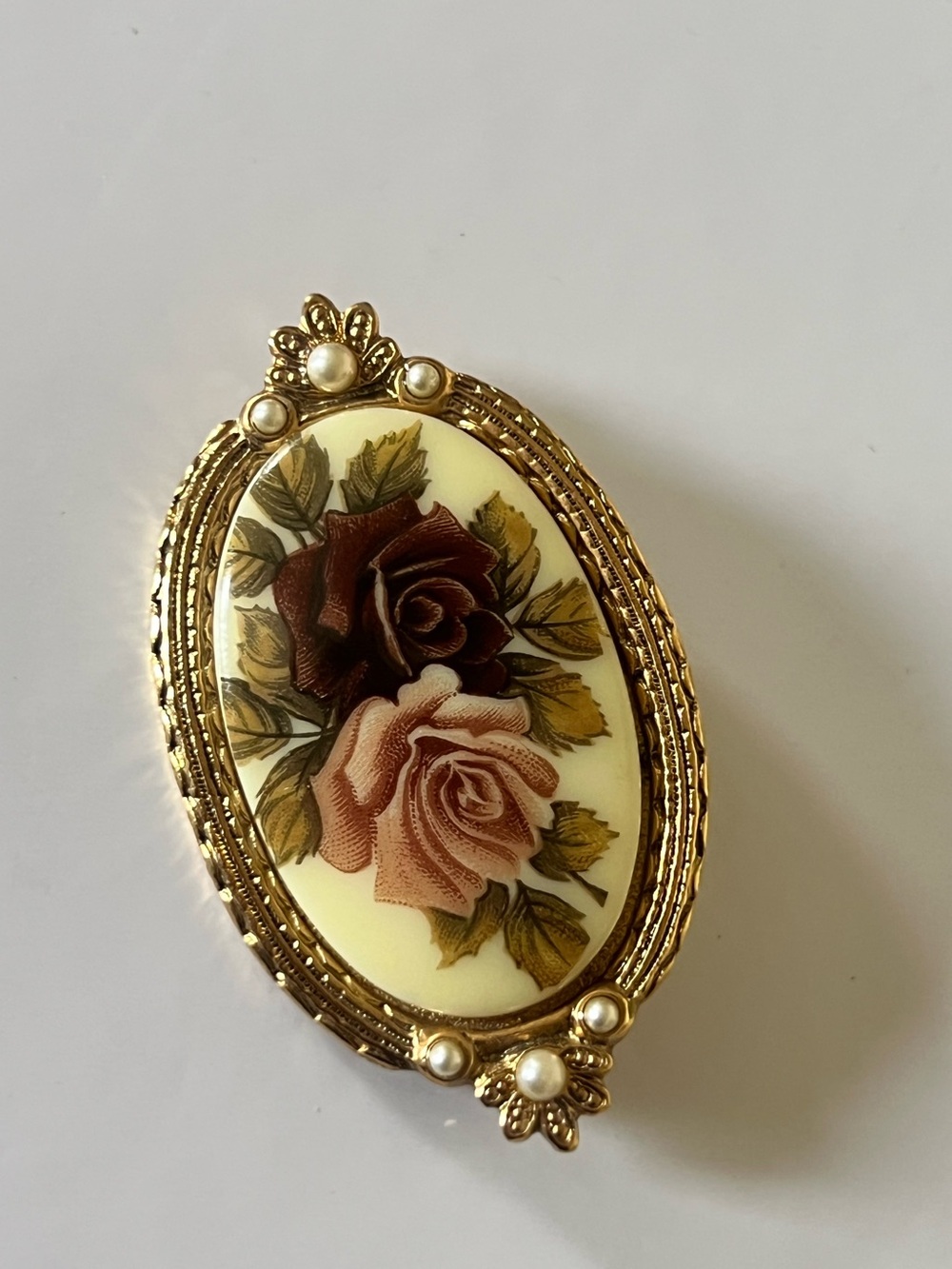 Vintage Estate Gold Tone Floral Rose Brooch Pin